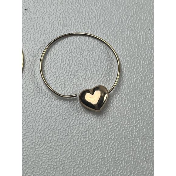 14L Yellow Gold Puffy Heart Hoop Pierced Earrings Lightweight .5g - Picture 4 of 11